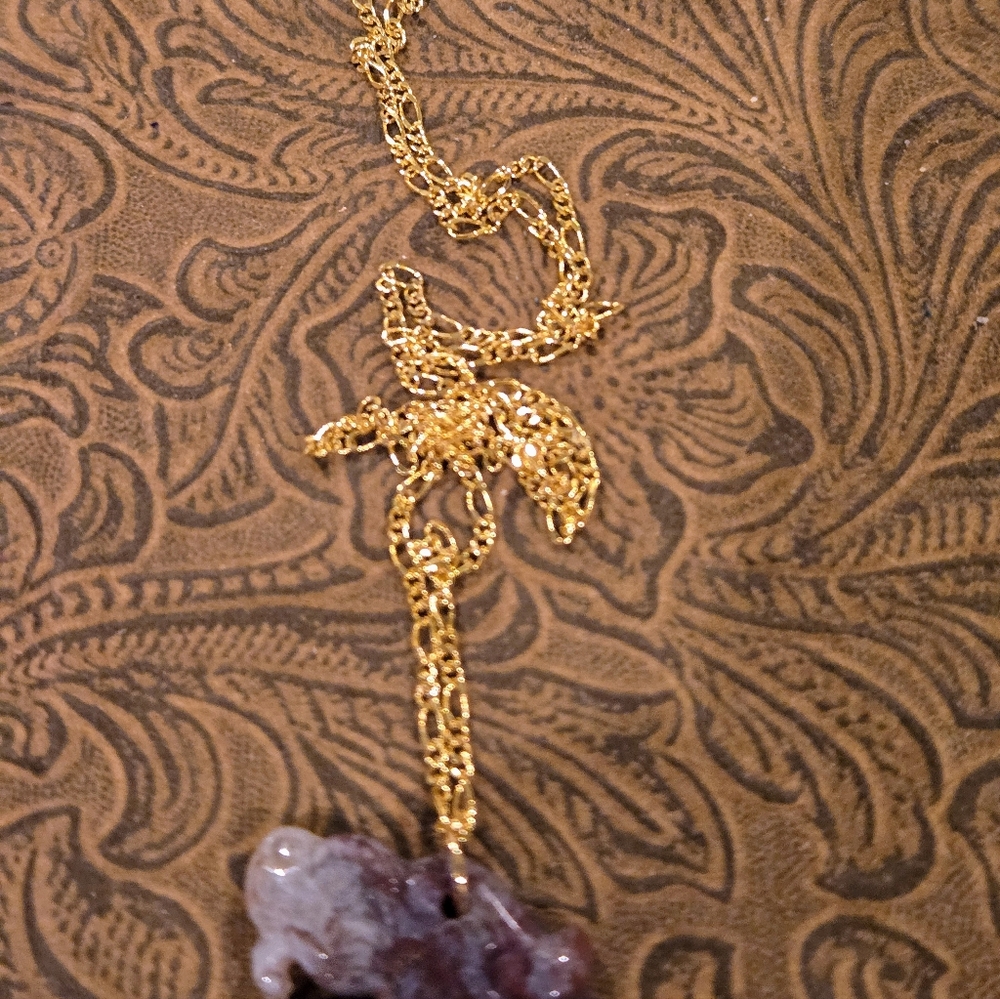 Moss Agate Dragon Pendant On 18KT GF Chain Necklace - Picture 3 of 6